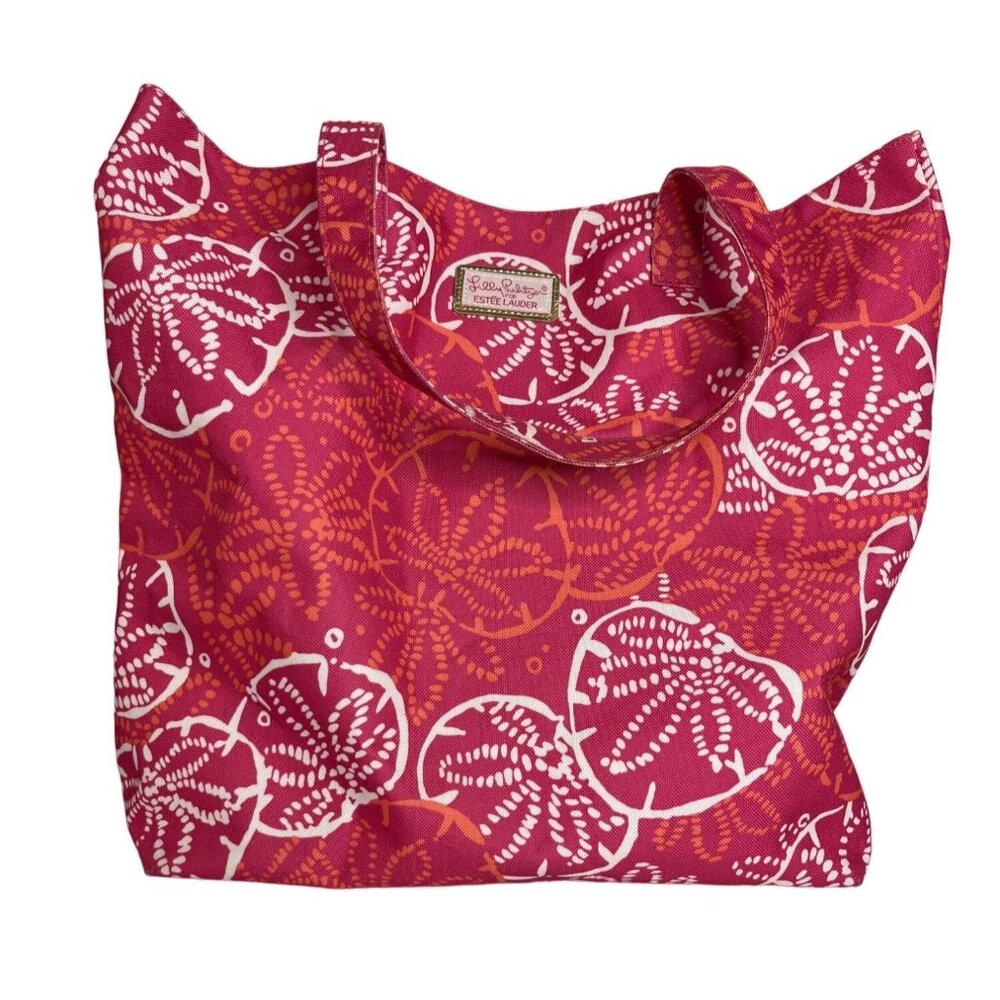 Lilly Pulitzer for Estee Lauder Sand Dollar Tote Bag Purse Pink Orange - Picture 3 of 9